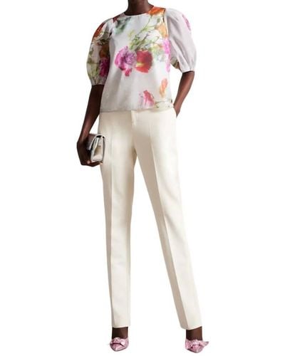 Ted Baker Pastel Floral Print Ayymee Puff-sleeve Blouse - White