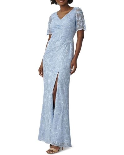 Adrianna Papell Mermaid Slit Maxi Evening Dress - Blue