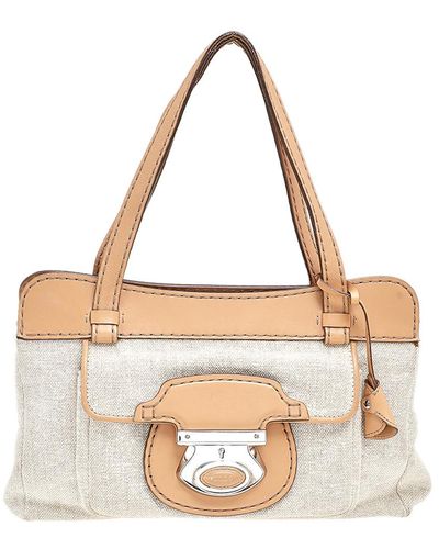 Tod's /brown Canvas And Leather Satchel