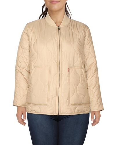 Levi's Plus Ribbed Trim Long Sleeves Quilted Coat - Natural