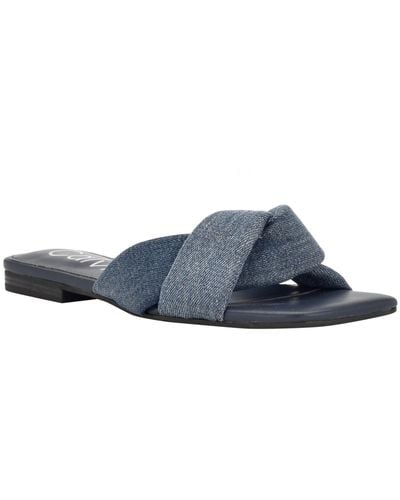 Calvin Klein Marita 2 Denim Flat Slide Sandals - Blue