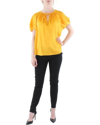 Lafayette 148 New York Pleated Tie Neck Blouse - Yellow