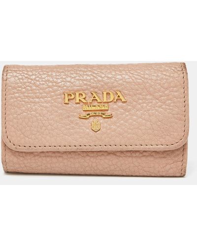 Prada Leather 6 Rings Key Holder Case - Natural