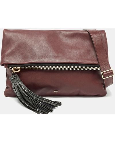Anya Hindmarch Leather Fold Over Tassel Crossbody Bag - Brown