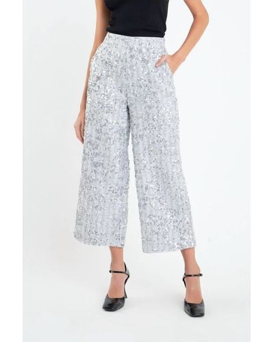 English Factory Sequin Tweed Culottes Pant - Gray