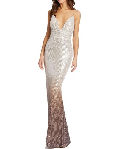 Ieena for Mac Duggal Ombre Sequined Evening Dress - White