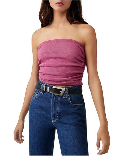 Free People Ruched Sides Heathered Strapless Top - Blue