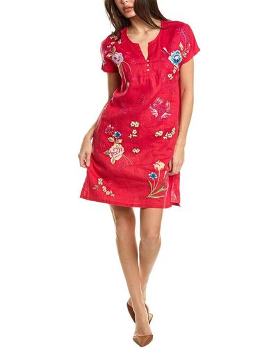 Johnny Was Jessi Button Front Linen Mini Dress - Red