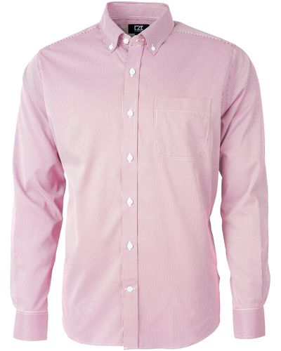 Cutter & Buck Versatech Pinstripe Stretch Long Sleeve Dress Shirt - Pink