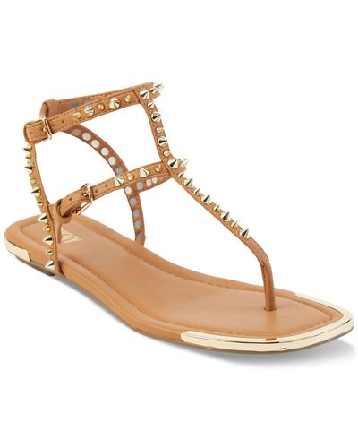 DKNY Hadi Faux Leather Studded Thong Sandals - Metallic