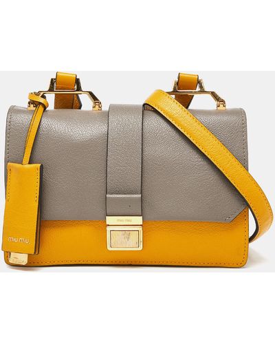 Miu Miu Mustard/grey Madras Leather Bandoliera Crossbody Bag - Yellow