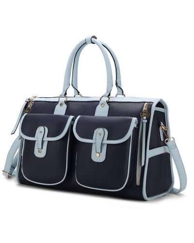 MKF Collection by Mia K Genevieve Color Block Vegan Leather Duffle Bag - Blue