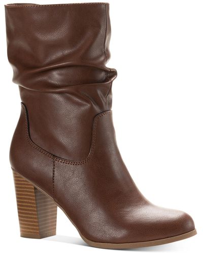 Style & Co. Saraa Slouch Faux Leather Block Heel Mid-calf Boots - Brown