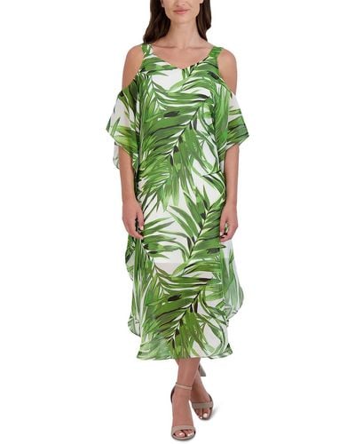 Signature By Robbie Bee Printed Cold-shoulder Midi Dress - Green