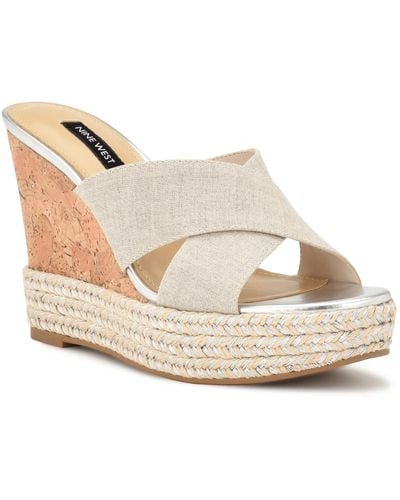 Nine West Hues7 Almond Toe Casual Wedge Sandals - White