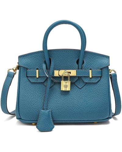 Tiffany & Fred Full-grain Leather Mini Satchel/ Shoulder Bag - Blue