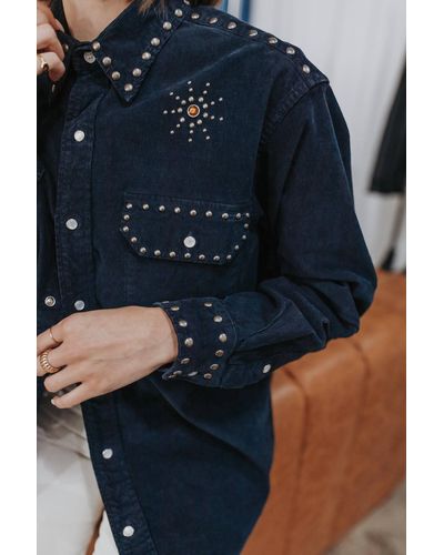 RE/DONE Upcycled Corduroy Shirt With Studs - Blue