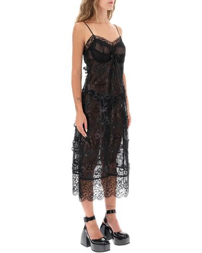 Simone Rocha Embroidered Tulle Slip Dress - Black