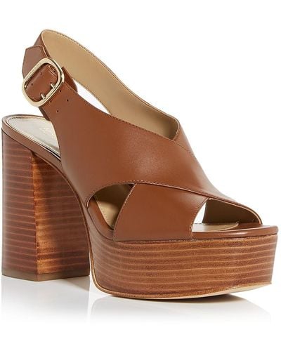 MICHAEL Michael Kors Isla Leather Slingback Platform Sandals - Brown