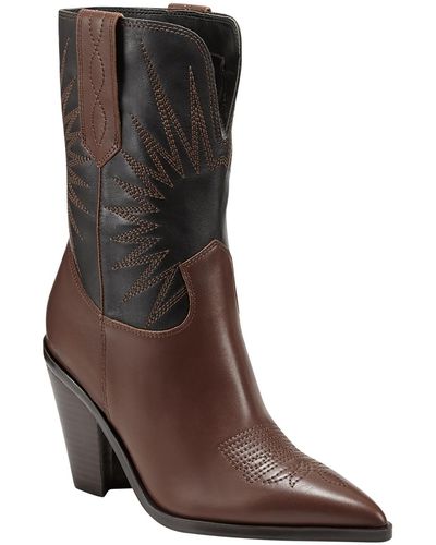 Marc Fisher Rogers Leather Emroidered Cowboy, Western Boots - Brown