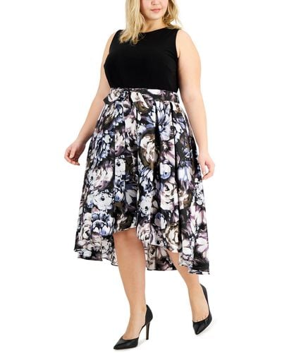 SLNY Plus Sleeveless Floral Print Cocktail And Party Dress - Black