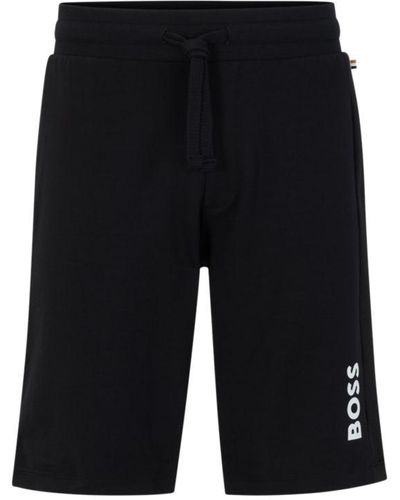 BOSS Drawstring Loungewear Shorts With Signature Stripe And Logo - Black