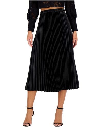 Anne Klein Satin Pleated Midi Skirt - Black