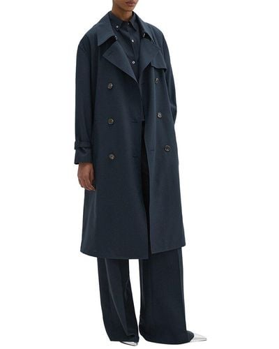 Theory Double-breasted Wool-blend Trench Coat - Blue