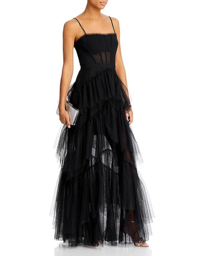 BCBGMAXAZRIA Tiered Illusion Evening Dress - Black
