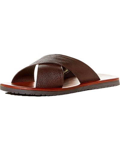 The Men's Store Pebbled Leather Slide Sandals - Brown