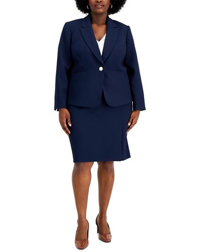 Le Suit Plus Textured Suit Separate One-button Blazer - Blue