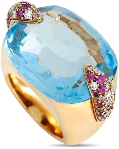 Pomellato Pin Up 18k Yellow Gold Topaz And Multi-gem Cocktail Ring - Blue