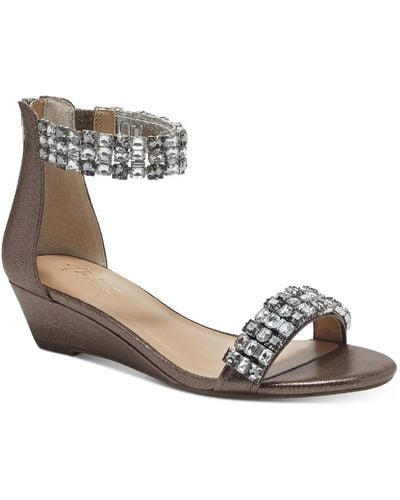 Thalia Sodi Teagan Faux Leather Ankle Strap Wedge Sandals - Metallic