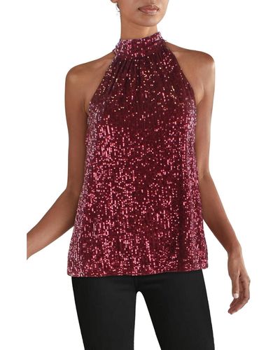 Vince Camuto Sequined Mock Neck Halter Top - Red