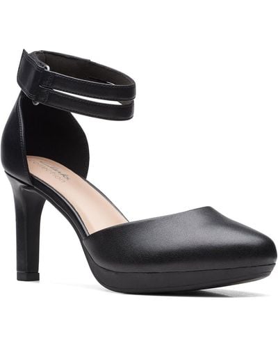 Clarks Ambyr Skip Leather Adjustable D'orsay Heels - Black