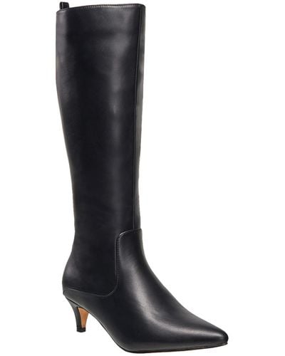 H Halston Vegan Leather Pointed Toe Knee-high Boots - Black