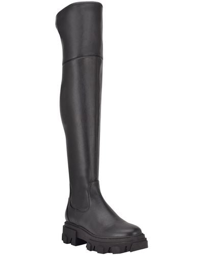 Calvin Klein Linnie Faux Leather Lug Sole Over-the-knee Boots - Black