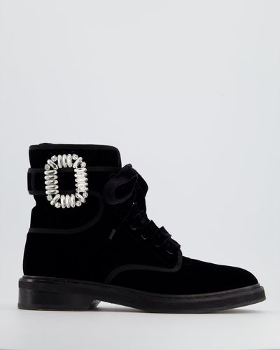 Roger Vivier Velvet Ankle Boots With Crystal Buckle Detail - Black