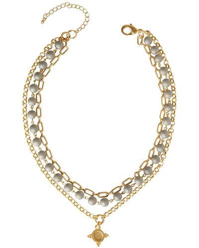Misook Handmade Layered Matte And Gray Multi Chain Pendant Necklace - Metallic