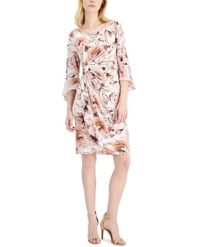 Connected Apparel Petites Floral Flare Sleeve Sheath Dress - Pink