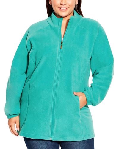 Avenue Plus Long Sleeves Zip Front Fleece Jacket - Green