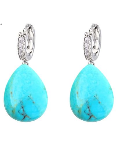 Liv Oliver Silver Turquoise Pear Drop Earrings - Blue