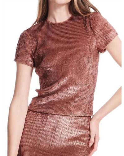 EMILY SHALANT Sequin Short Sleeve Top - Red