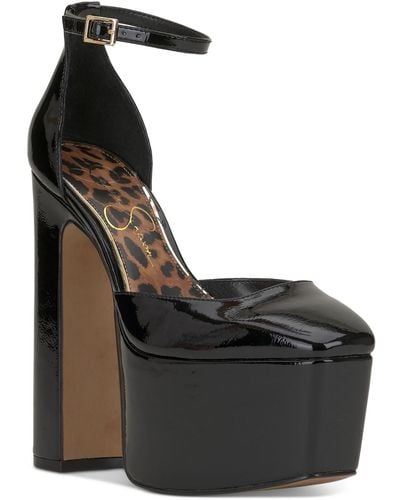 Jessica Simpson Pinkston Patent Square Toe Platform Heels - Black