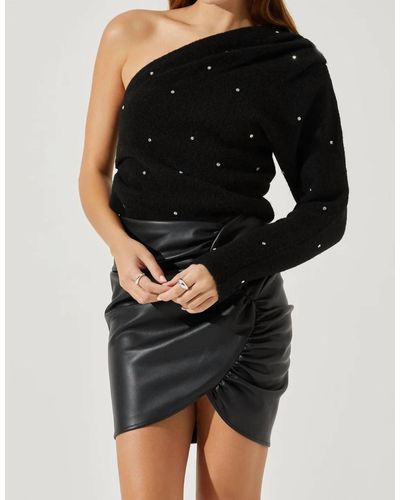Astr Cosima Embellished One Shoulder Sweater - Black