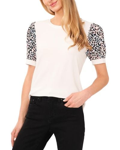 Cece Short Sleeve Animal Print Blouse - White