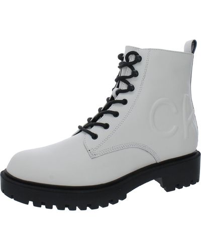 Calvin Klein Kckamry Leather Logo Combat & Lace-up Boots - Black