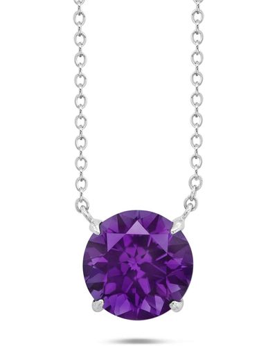 Nicole Miller Sterling Silver Gemstone Round Solitaire Pendant Necklace On 18 Inch Adjustable Chain - Purple