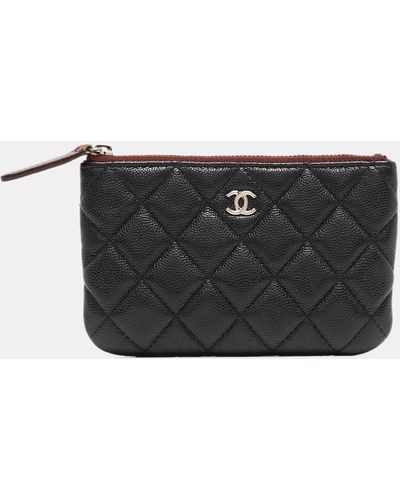 Chanel Quilted Caviar Leather Mini O-case Zip Pouch - Black