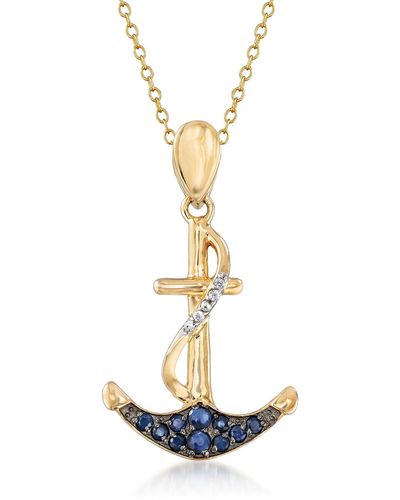 Ross-Simons Sapphire Anchor Pendant Necklace - Metallic
